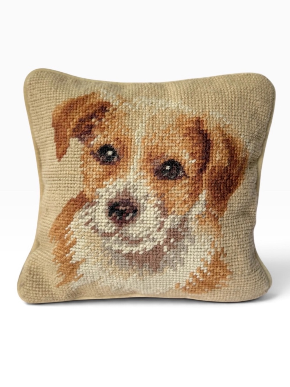 Vintage Jack Russell Terrier Dog Small Square Needlepoint Accent Pillow 8x8 in.